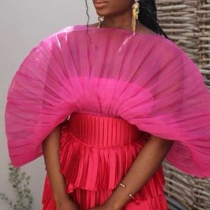 Andrea Iyamah Hibi Pleated Organza Crop Top